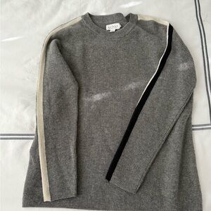 Velvet women’s Crewneck Sweater in Gray with Black and Cream Stripes